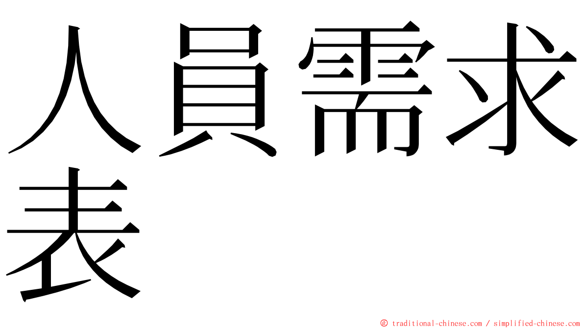 人員需求表 ming font