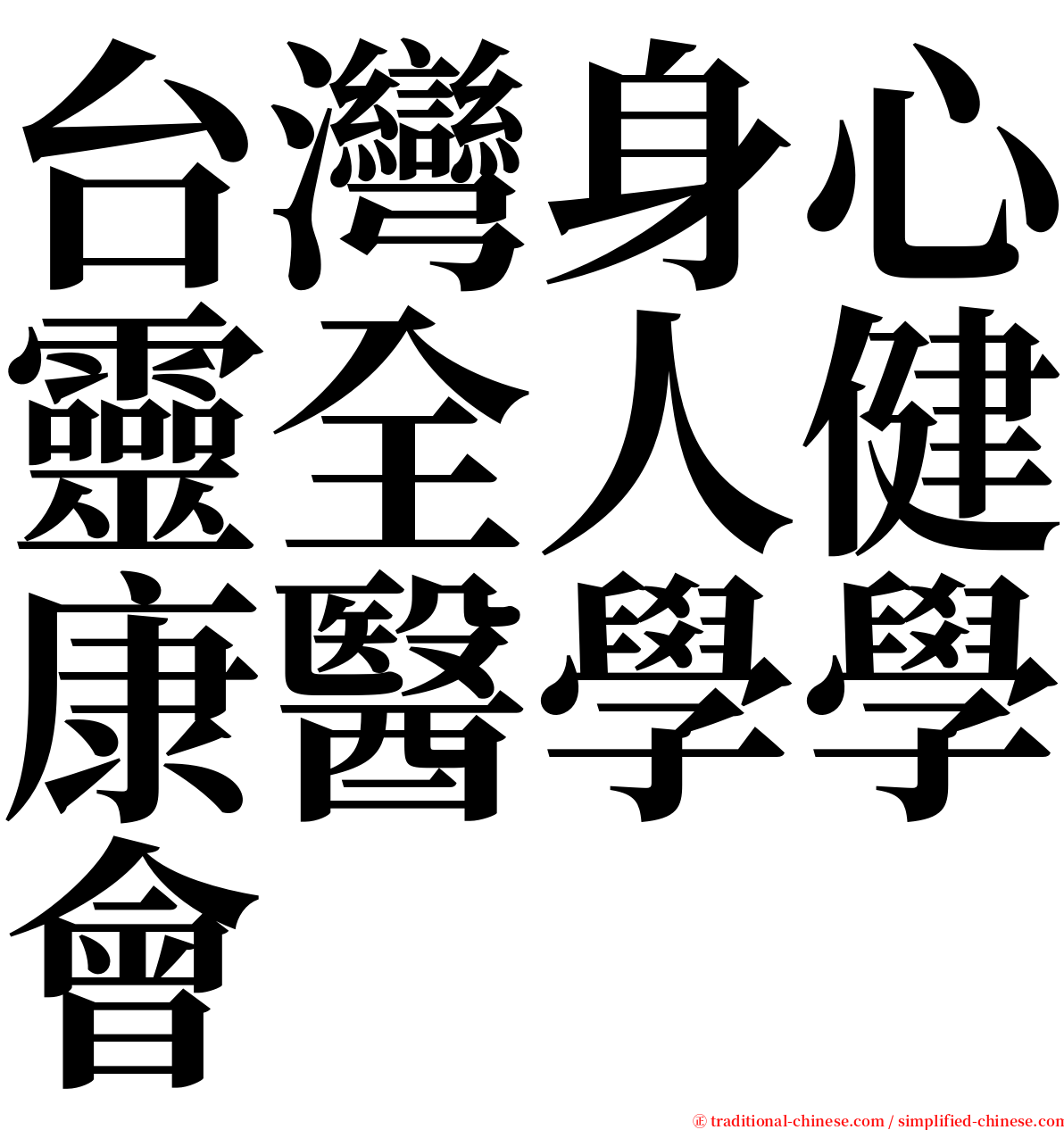 台灣身心靈全人健康醫學學會 serif font