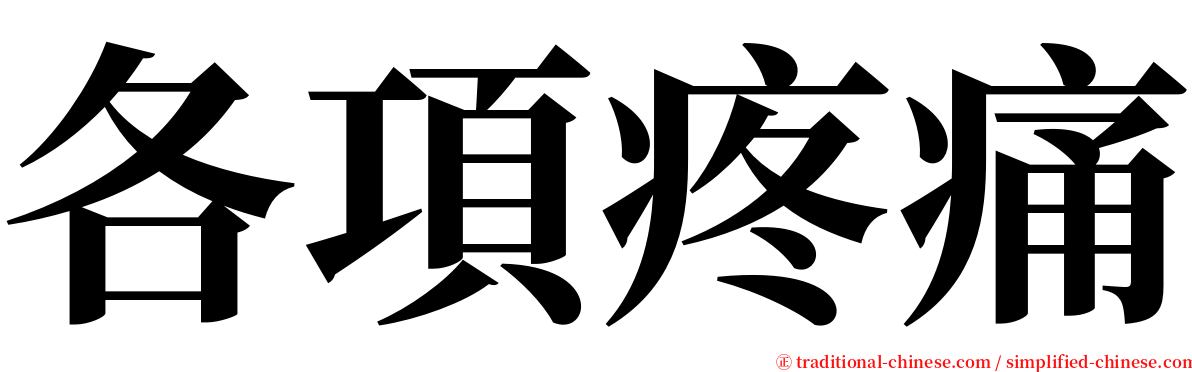 各項疼痛 serif font