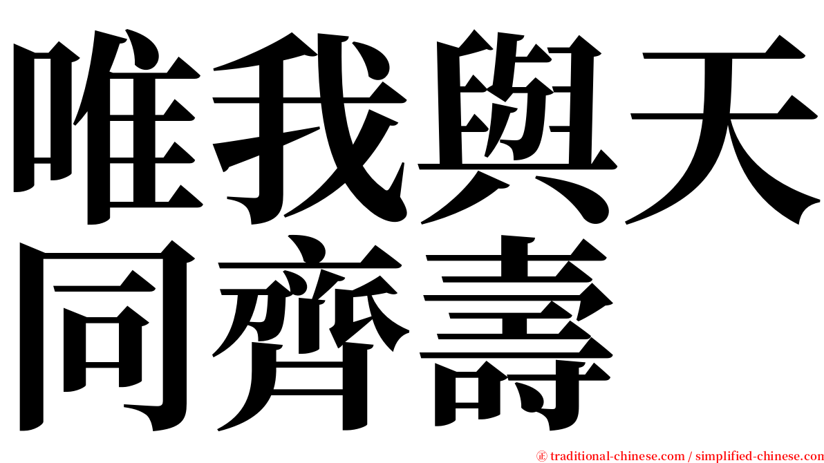 唯我與天同齊壽 serif font