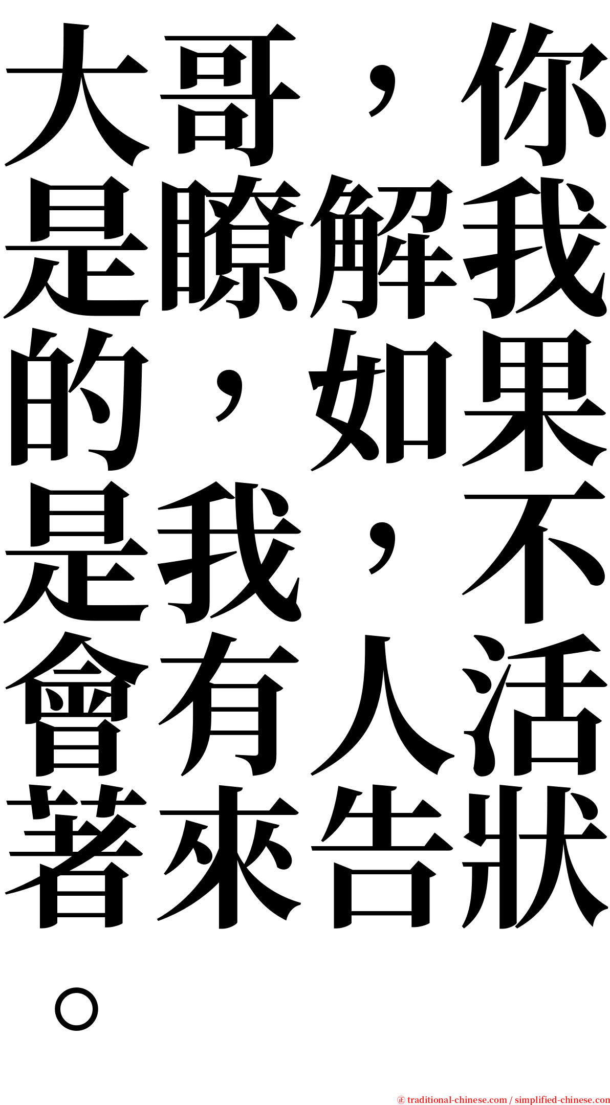 大哥，你是瞭解我的，如果是我，不會有人活著來告狀。 serif font