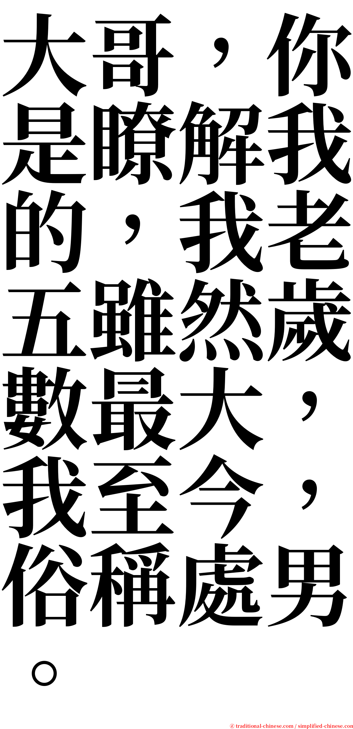 大哥，你是瞭解我的，我老五雖然歲數最大，我至今，俗稱處男。 serif font