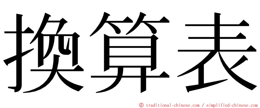 換算表 ming font