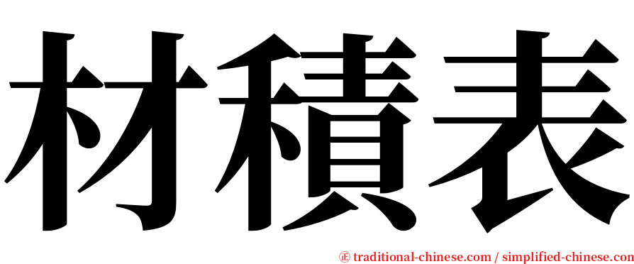 材積表 serif font