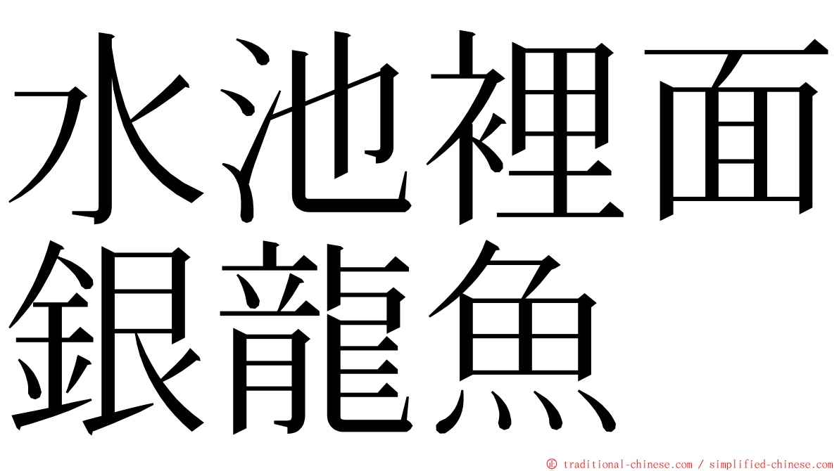 水池裡面銀龍魚 ming font