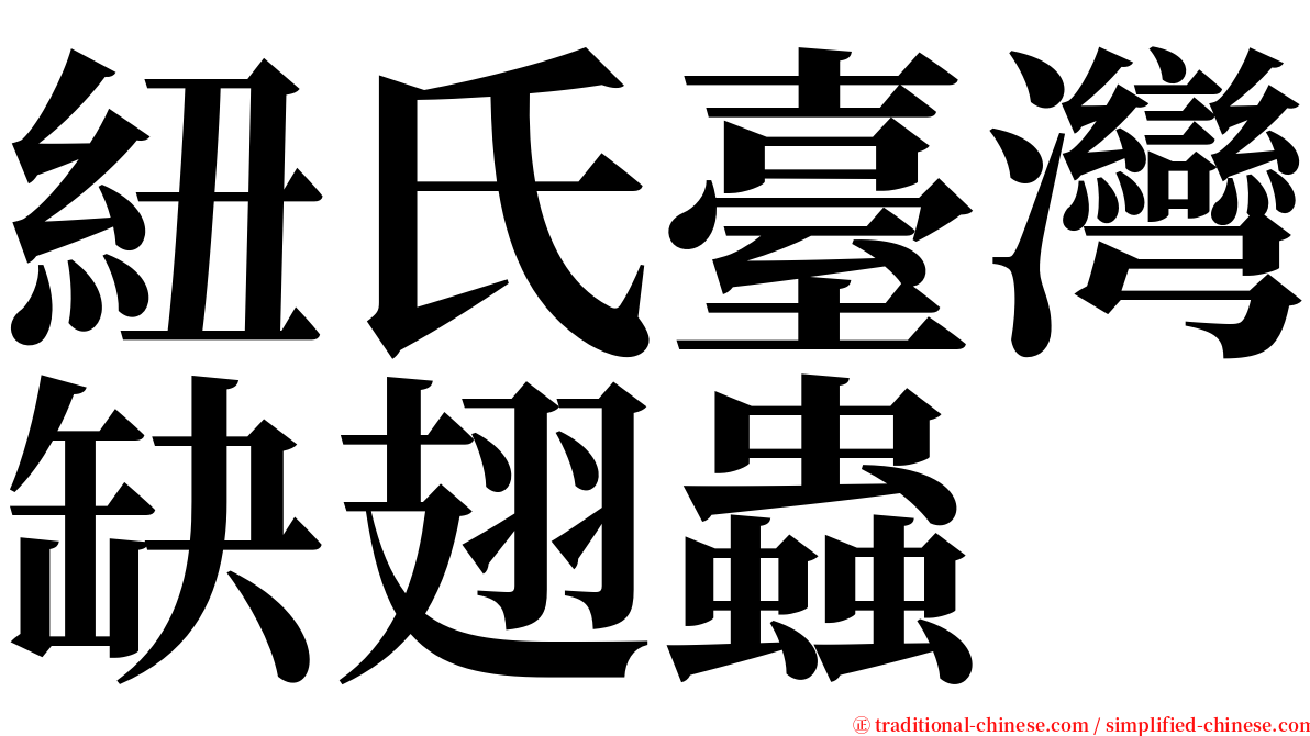 紐氏臺灣缺翅蟲 serif font