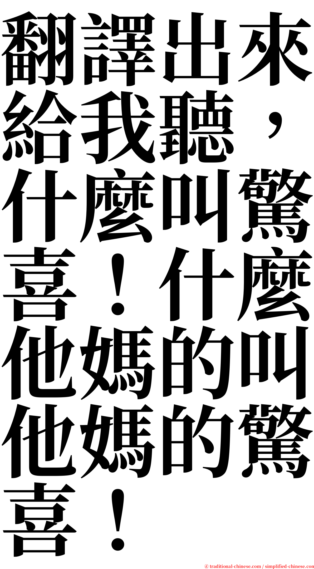 翻譯出來給我聽，什麼叫驚喜！什麼他媽的叫他媽的驚喜！ serif font