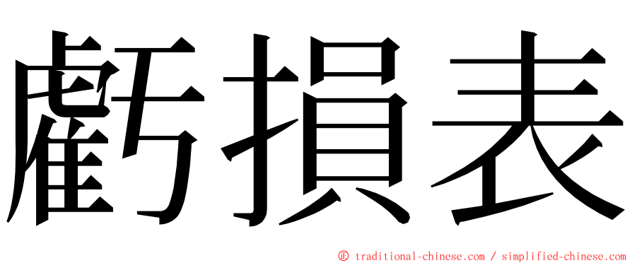 虧損表 ming font