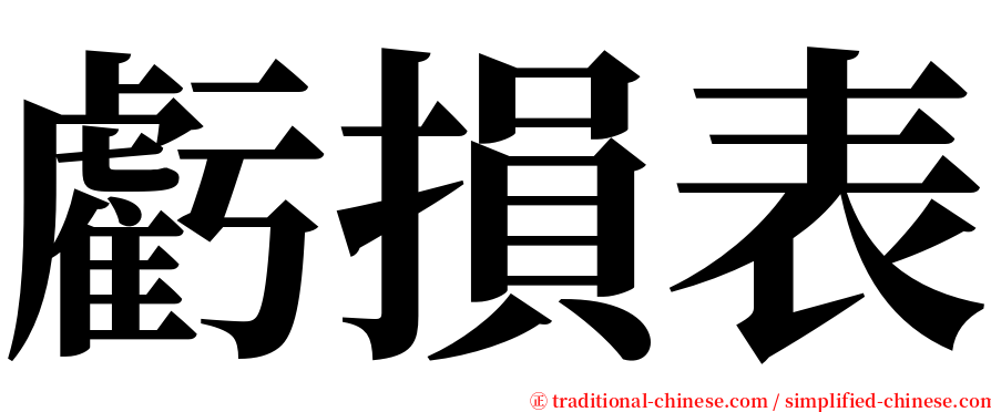 虧損表 serif font