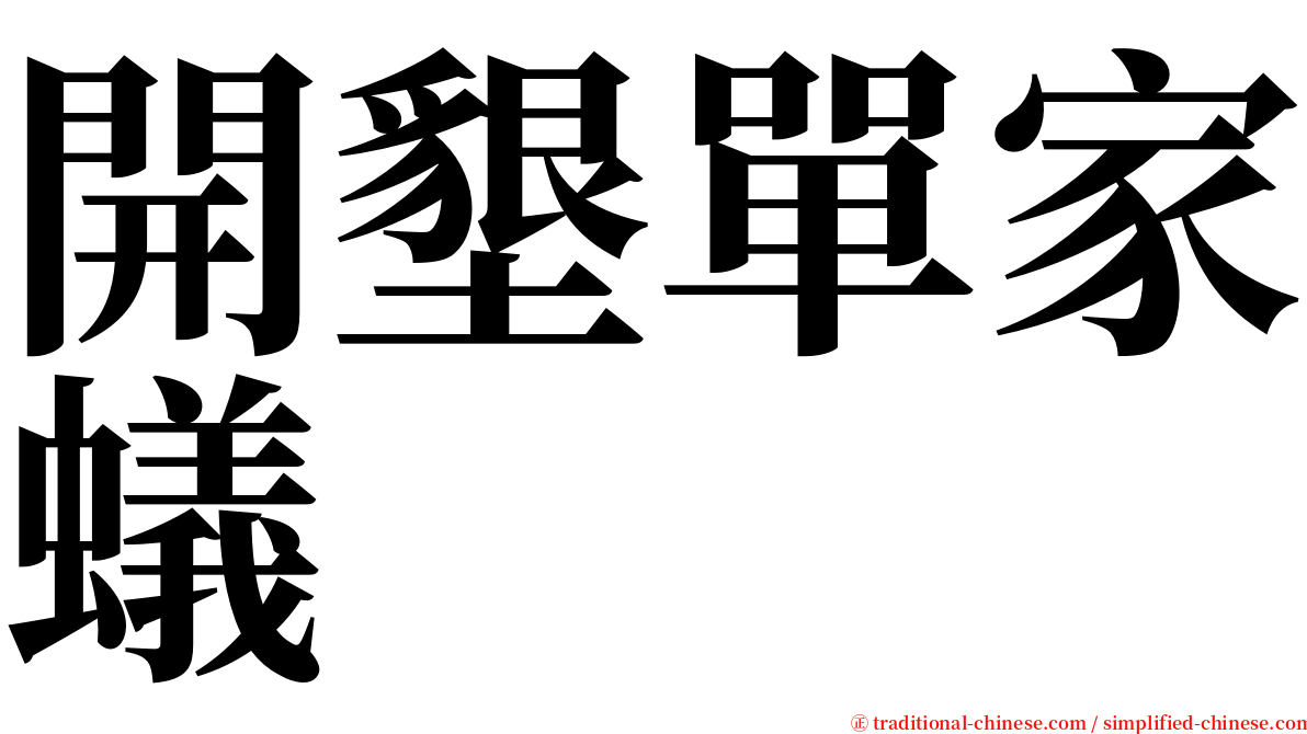 開墾單家蟻 serif font